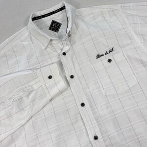 Blanc du Nil Premium Men's XXL White Plaid Woven Long Sleeve Button-Up Shirt